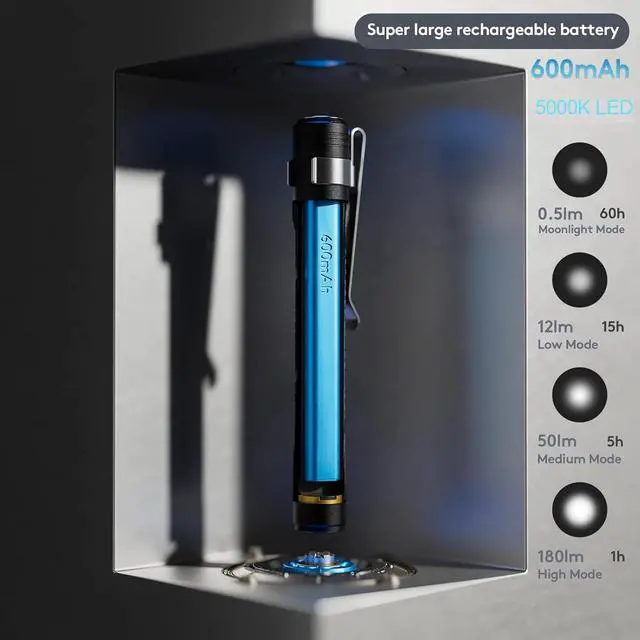 Alt view image 4 of 7 - RovyVon Aurora A33 5000K LED Pen Light, Max 180 Lumen, 3 Mode, Built-in 600mAh Battery, Extra Long Use time, Type-C Rechargeable, Medical Flashlight for Nurses Doctors Emergencies Outdoor(Green)