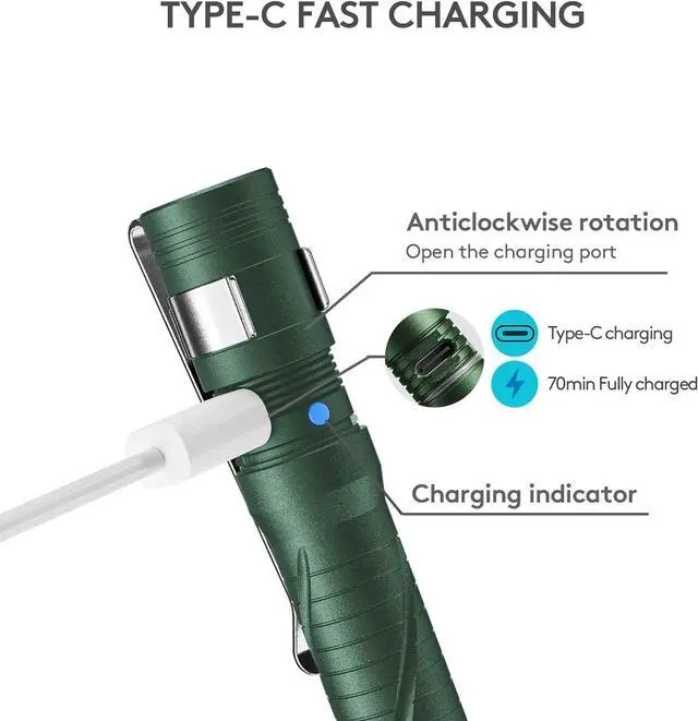 Alt view image 6 of 7 - RovyVon Aurora A33 5000K LED Pen Light, Max 180 Lumen, 3 Mode, Built-in 600mAh Battery, Extra Long Use time, Type-C Rechargeable, Medical Flashlight for Nurses Doctors Emergencies Outdoor(Green)