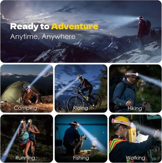 Alt view image 6 of 6 - Rechargeable Headlamp, High Lumen Bright 5 LED Head Lamp with Red White Light,IPX4 Waterproof Headlight,8 Mode Head Flashlight for Outdoor Running Hunting Fishing Hiking Camping Gear-Pink