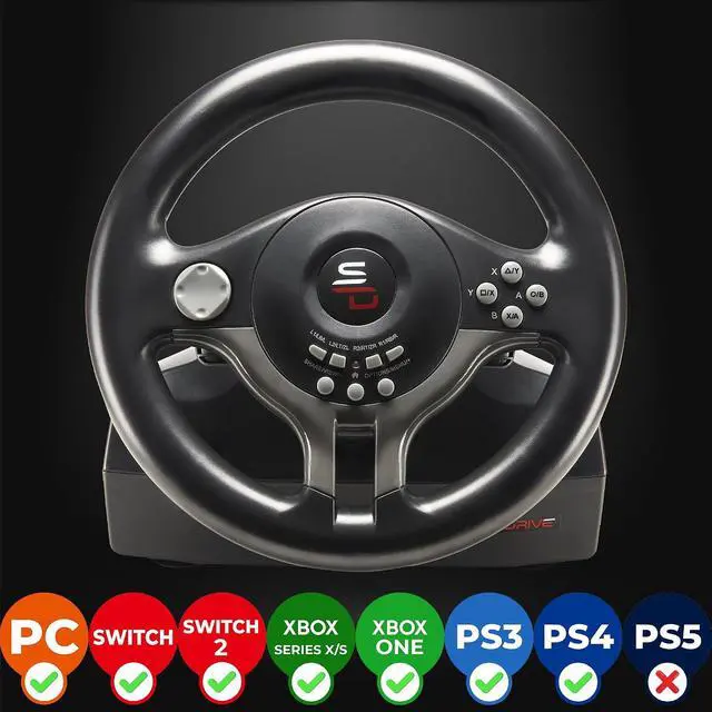 Alt view image 2 of 7 - SUBSONIC - Superdrive SV250 Racing Wheel Switch 2/Switch PS4 PC Xbox Series | Steering Wheel with Pedals and Paddles - Vibration - 3 Sensitivity Modes - Diameter 22 cm, Rotation 180°