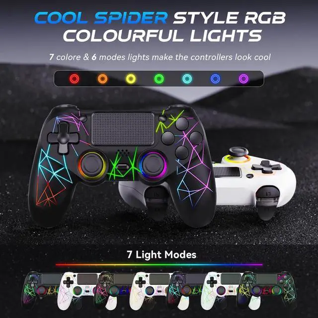 Alt view image 2 of 7 - GamingBoy 2 Pack Wireless Controller for PS4, Light-up RGB Remote Control for Ps4/PC with Hall Effect Joystick/1000mAh Battery/Type-C/Dual Vibration/6-Axis Gyro/Audio Jack/Touch PadWhite Black