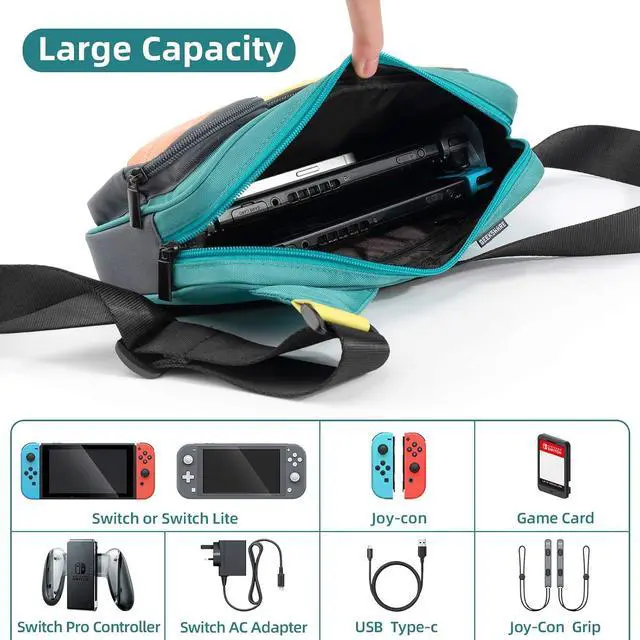 Alt view image 2 of 7 - GeekShare Large Capacity Multifunctional Switch/OLED Travel Carrying Case - Color Contrast Laser Messenger Bag Compatible With Nintendo Switch - Portable Storage Bag for Game Accessories