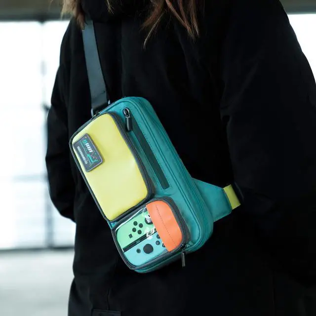 Alt view image 7 of 7 - GeekShare Large Capacity Multifunctional Switch/OLED Travel Carrying Case - Color Contrast Laser Messenger Bag Compatible With Nintendo Switch - Portable Storage Bag for Game Accessories