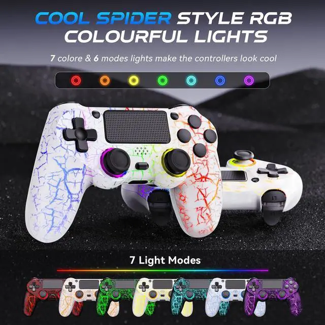 Alt view image 2 of 7 - GamingBoy Light-up Wireless Controller for PS4/PC, 2 Pack White Crack Design Remote Control for Ps4 with RGB Light,Hall Effect Joystick,1000mAh Battery,Vibration,6-Axis Sensor,Audio Jack,Type-C Port