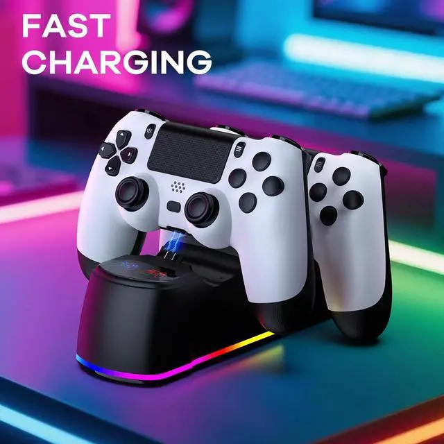 Alt view image 4 of 7 - 2 Pack Controller with Charger Dock for PS4 Wireless Game Controller, with LED Charging Dock Station, 2 USB Cable