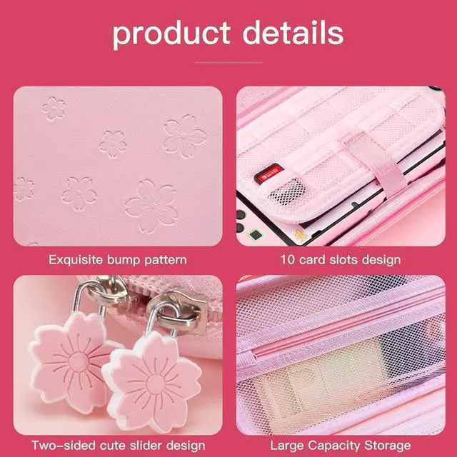 Alt view image 3 of 7 - Pink Travel Carrying Case Accessories Kit Compatible with Nintendo Switch OLED.Pink Switch OLED Hard Protective Cover,Adjustable Stand,Screen Protector & Cute Thumb Grips 10 in 1 Gift.