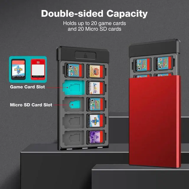 Alt view image 2 of 7 - HEIYING Switch Game Card Case for Nintendo Switch 2 2025 / OLED / Lite Games Cards, Metal Game Storage Holder with 20 Games Card Slots and 20 Micro SD Cards Slots