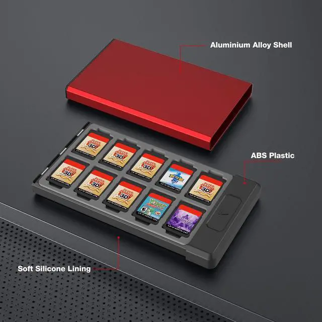 Alt view image 4 of 7 - HEIYING Switch Game Card Case for Nintendo Switch 2 2025 / OLED / Lite Games Cards, Metal Game Storage Holder with 20 Games Card Slots and 20 Micro SD Cards Slots