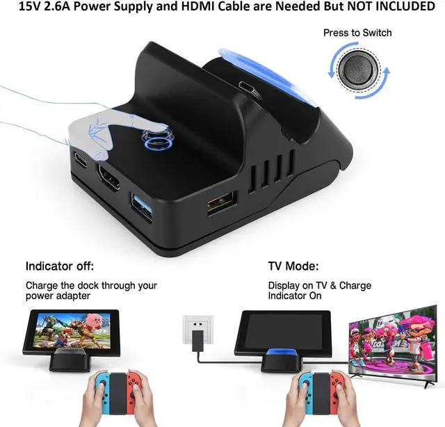 Alt view image 3 of 7 - Switch TV Dock Docking Station Compatible with Nintendo Switch/Switch OLED Model, Portable Switch Base Charging Adapter Cradle with HDMI and USB3.0 Port