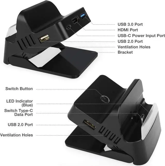 Alt view image 5 of 7 - Switch TV Dock Docking Station Compatible with Nintendo Switch/Switch OLED Model, Portable Switch Base Charging Adapter Cradle with HDMI and USB3.0 Port