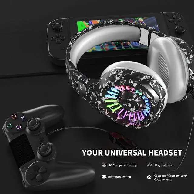 Alt view image 3 of 7 - ZIUMIER Camo Gaming Headset for PS4, PS5, Xbox One, PC, Laptop, Mac, Switch, 3.5MM Wired Gaming Headphones with Microphone, Bass Surround, LED Light, Camouflage