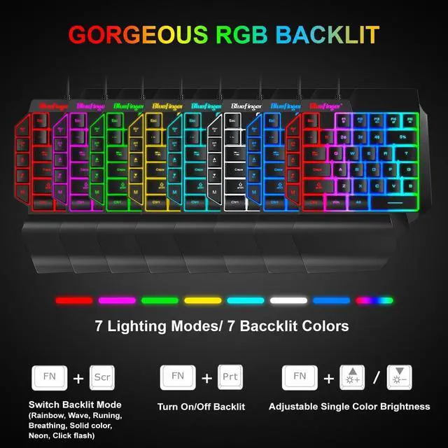 Alt view image 2 of 7 - One Hand RGB Gaming Keyboard,USB Wired Rainbow Letters Glow Single Hand Keyboard with Wrist Rest Support Multimedia Keys, Backlit Ergonomic Mechanical Feeling Keyboard for Game