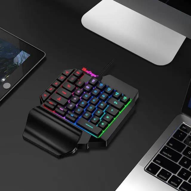 Alt view image 7 of 7 - One Hand RGB Gaming Keyboard,USB Wired Rainbow Letters Glow Single Hand Keyboard with Wrist Rest Support Multimedia Keys, Backlit Ergonomic Mechanical Feeling Keyboard for Game