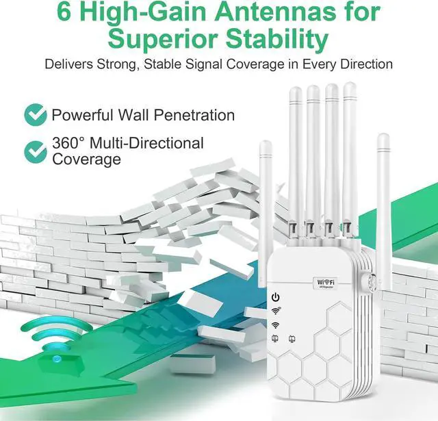Alt view image 3 of 7 - WiFi Extender Signal Booster for Home, AC1900Mbps Dual Band, Covers up to 12880 sq.ft & 105 Devices, New 6X Faster Wireless WiFi Extender with Ethernet Port, WiFi Booster Compatible with All Routers