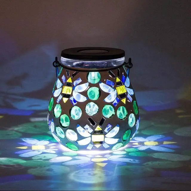 Alt view image 2 of 7 - Outdoor Solar Lantern Waterproof Mosaic Glass Hanging Garden Light Bee