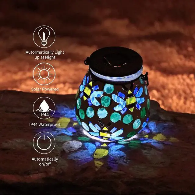 Alt view image 5 of 7 - Outdoor Solar Lantern Waterproof Mosaic Glass Hanging Garden Light Bee