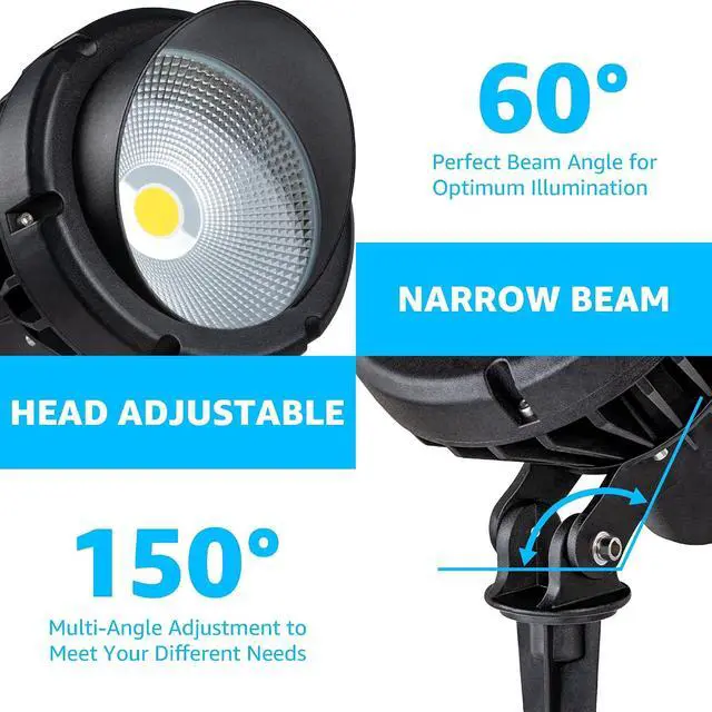 Alt view image 6 of 7 - SUNVIE LED 40W Spot Lights Outdoor 5000K Daylight White Plug in Flag Pole Light 120V Ultra Bright Landscape Spotlights for Yard House Tree Lawn Signage Outdoor Spotlight with Stake & 5.5FT Cord