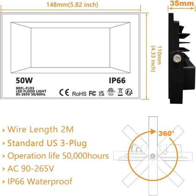 Alt view image 5 of 7 - Led Flood Light Outdoor, 50W RGB Color Changing Landscape Lighting