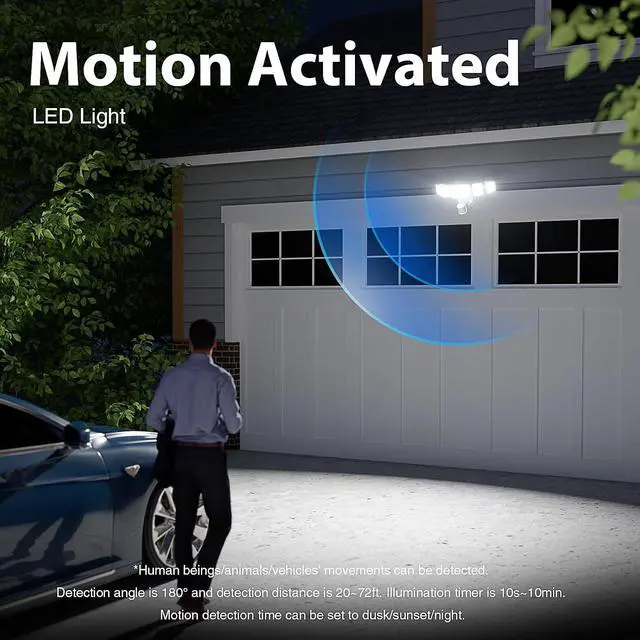 Alt view image 5 of 7 - Onforu 150W 15000LM LED Security Lights Motion Sensor Outdoor, Dusk to Dawn Flood Lighting, 5 Heads 360° Wide Angle Illumination, 6500K IP65 Waterproof Hardwired Floodlight Motion Detection (White)