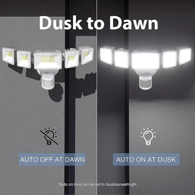Alt view image 6 of 7 - Onforu 150W 15000LM LED Security Lights Motion Sensor Outdoor, Dusk to Dawn Flood Lighting, 5 Heads 360° Wide Angle Illumination, 6500K IP65 Waterproof Hardwired Floodlight Motion Detection (White)