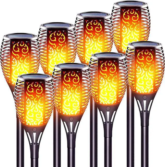 Main image of Large Size Solar Torch Light with Flickering Flame, Fire Effect Garden Lights Outdoor, IP65 Waterproof Tiki Torches for Pathway Yard Decor, Auto On/Off - Landscape Lighting (8 Pack)