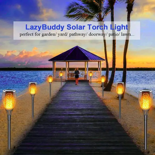 Alt view image 5 of 7 - Large Size Solar Torch Light with Flickering Flame, Fire Effect Garden Lights Outdoor, IP65 Waterproof Tiki Torches for Pathway Yard Decor, Auto On/Off - Landscape Lighting (8 Pack)