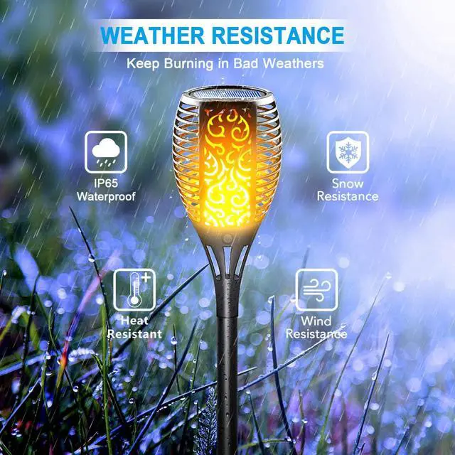 Alt view image 3 of 7 - Large Size Solar Torch Light with Flickering Flame, Fire Effect Garden Lights Outdoor, IP65 Waterproof Tiki Torches for Pathway Yard Decor, Auto On/Off - Landscape Lighting (8 Pack)