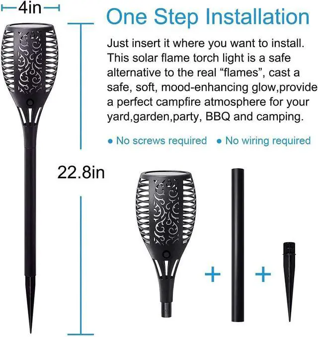 Alt view image 4 of 7 - Large Size Solar Torch Light with Flickering Flame, Fire Effect Garden Lights Outdoor, IP65 Waterproof Tiki Torches for Pathway Yard Decor, Auto On/Off - Landscape Lighting (8 Pack)