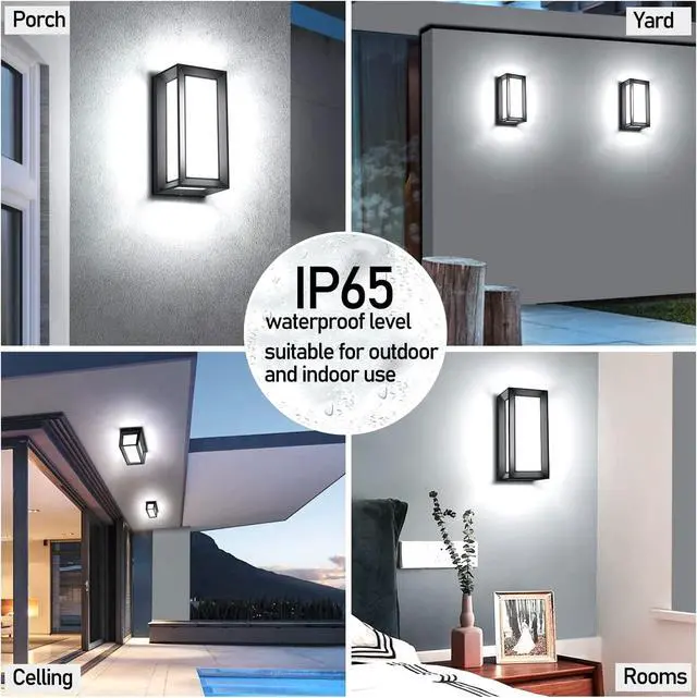 Alt view image 2 of 6 - Sytmhoe Porch Lights Outdoor Wall Sconce, 24W 2400LM 5000K Modern LED Porch & Patio Lights, Aluminum Exterior Light Fixture Matt Black IP65 Waterproof for Hallway House Backyard Garage Lighting.