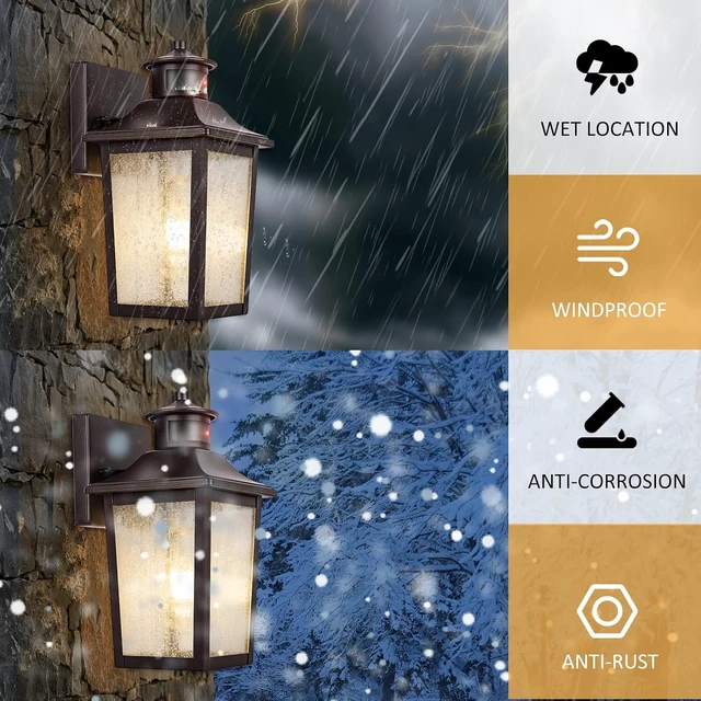 Alt view image 2 of 7 - Oil Rubbed Bronze Motion Sensor Outdoor Lights 2 Packs - Waterproof Dusk to Dawn Outdoor Lighting, Brown Exterior Garage Light Fixture, Porch Light Outside Wall Mount for House, Front Door, Anti-Rust