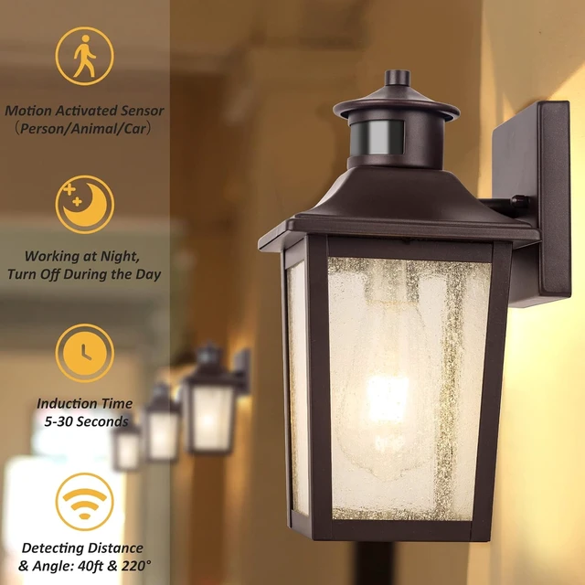 Alt view image 5 of 7 - Oil Rubbed Bronze Motion Sensor Outdoor Lights 2 Packs - Waterproof Dusk to Dawn Outdoor Lighting, Brown Exterior Garage Light Fixture, Porch Light Outside Wall Mount for House, Front Door, Anti-Rust