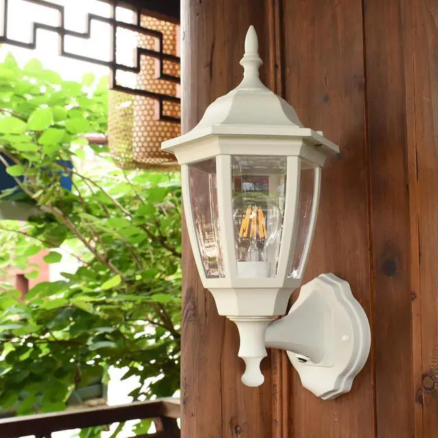 Alt view image 7 of 7 - FUDESY Outdoor Wall Light Dusk to Dawn, Porch Sensor Light White Plastic Anti-Corrosion with LED Edison Filament Bulb, Exterior Mount Lantern for House, Garage (2-Pack)