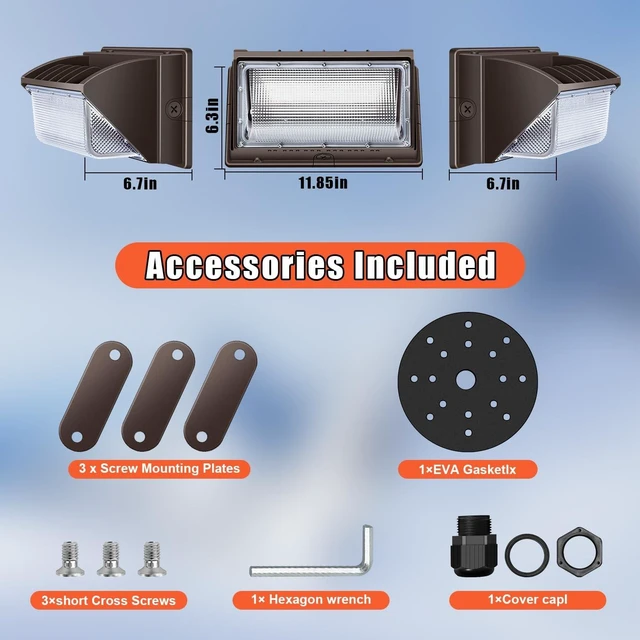 Alt view image 6 of 7 - Juyace 150W LED Wall Pack Exterior Security Flood Light with Dusk to Dawn