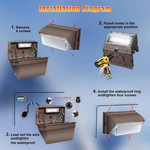 Alt view image 7 of 7 - Juyace 150W LED Wall Pack Exterior Security Flood Light with Dusk to Dawn