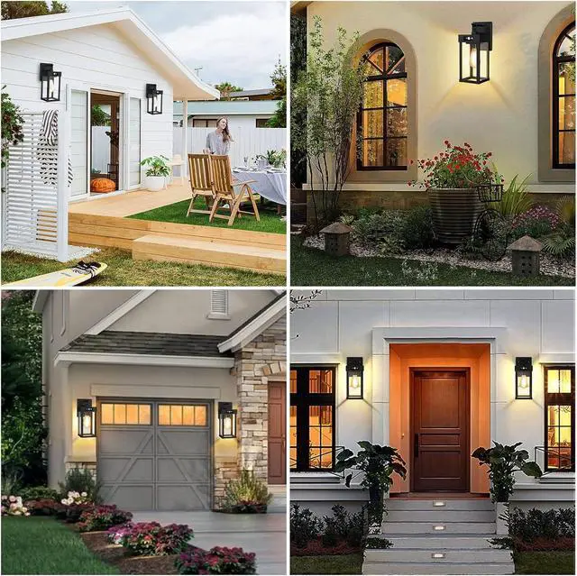 Alt view image 4 of 7 - 2 Pack Outdoor Solar Wall Light Fixtures With Dusk To Dawn Sensor,Large Size Black Outdoor Wall Lights with 3Lighting Modes,Exterior Waterproof Solar Wall Sconce Light for Outside,Garage(Black-2P)