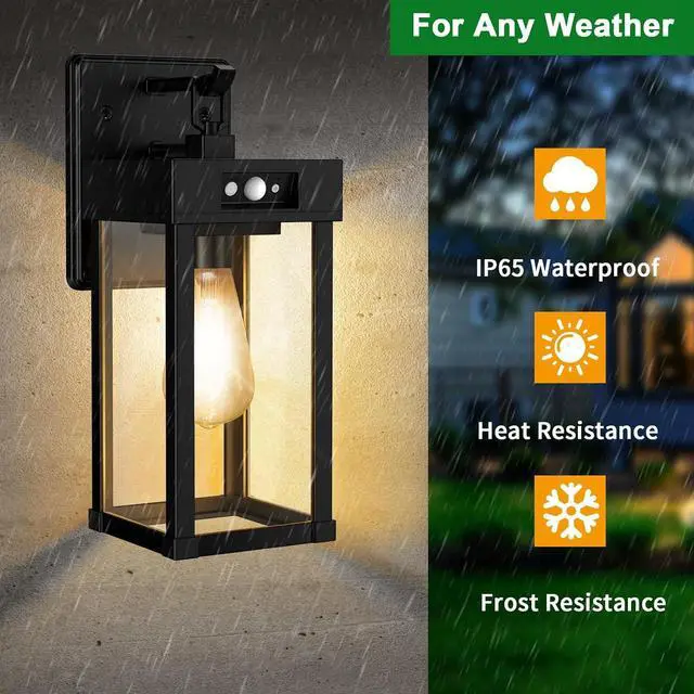 Alt view image 5 of 7 - 2 Pack Outdoor Solar Wall Light Fixtures With Dusk To Dawn Sensor,Large Size Black Outdoor Wall Lights with 3Lighting Modes,Exterior Waterproof Solar Wall Sconce Light for Outside,Garage(Black-2P)