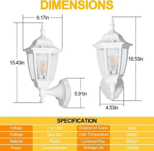 Alt view image 2 of 7 - FUDESY Outdoor Wall Light Dusk to Dawn, Porch Sensor Light White Plastic Anti-Corrosion with LED Edison Filament Bulb, Exterior Mount Lantern for House, Garage (2-Pack)