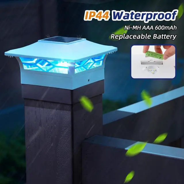 Alt view image 6 of 7 - APONUO Solar Post Cap Lights with 8 RGB Colors and Multicolor Flow, Ultra-Bright Clear Lens, IP65 Waterproof for 4x4 5x5 6x6 Wood & Vinyl Fence Posts, 8 Pack White