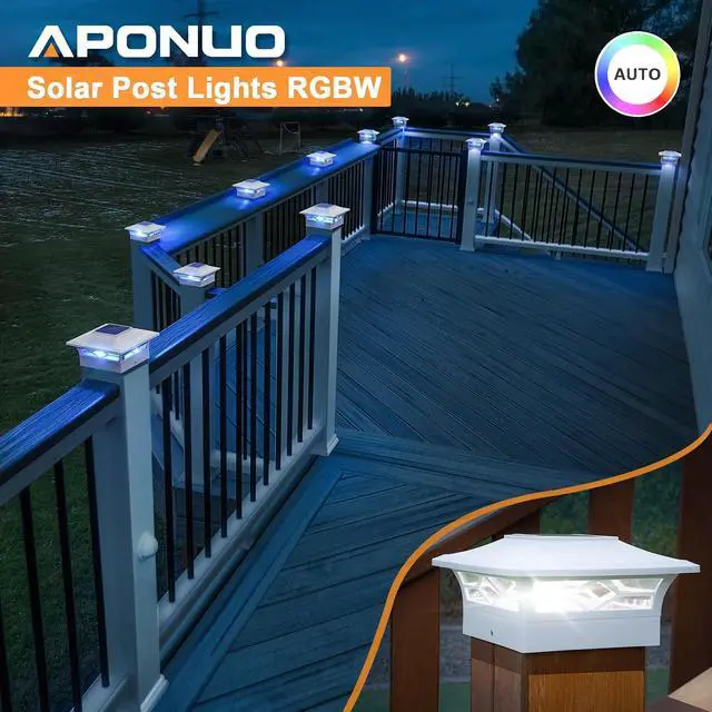 Alt view image 7 of 7 - APONUO Solar Post Cap Lights with 8 RGB Colors and Multicolor Flow, Ultra-Bright Clear Lens, IP65 Waterproof for 4x4 5x5 6x6 Wood & Vinyl Fence Posts, 8 Pack White