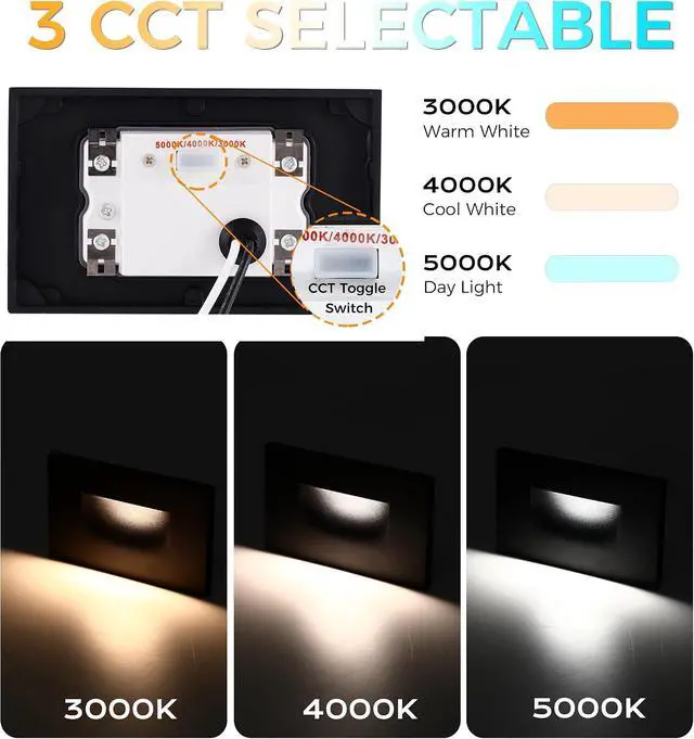 Alt view image 3 of 7 - CLOUDY BAY 12V Low Voltage 3 Color Indoor and Outdoor LED Step Light,3000K/4000K/5000K,Stair Light,Oil Rubbed Bronze,3 Pack, Wet Location(Low Voltage Transformer is Required)