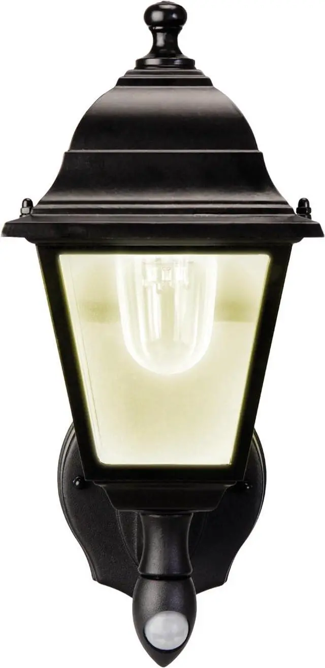 Main image of Maxsa 43319 Premium Battery-Powered Motion-Activated Decorative Outdoor Warm White LED Wall Sconce Lighting Fixture, Metal Housing, Black