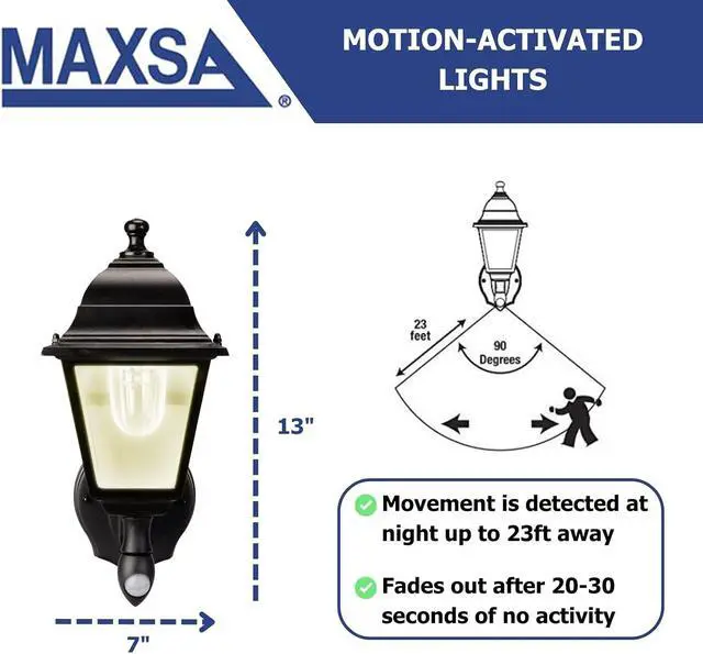 Alt view image 3 of 6 - Maxsa 43319 Premium Battery-Powered Motion-Activated Decorative Outdoor Warm White LED Wall Sconce Lighting Fixture, Metal Housing, Black