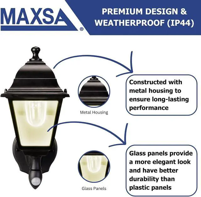 Alt view image 4 of 6 - Maxsa 43319 Premium Battery-Powered Motion-Activated Decorative Outdoor Warm White LED Wall Sconce Lighting Fixture, Metal Housing, Black