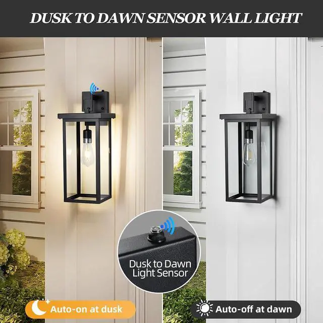 Alt view image 2 of 7 - Large Exterior Lighting Fixtures Modern Wall Lantern,Outdoor Wall Lights with Clear Glass Shade,Outdoor Lamps for Patio Porch,Waterproof Outside Exterior LightsDusk to Dawn 20IN-2 Packs