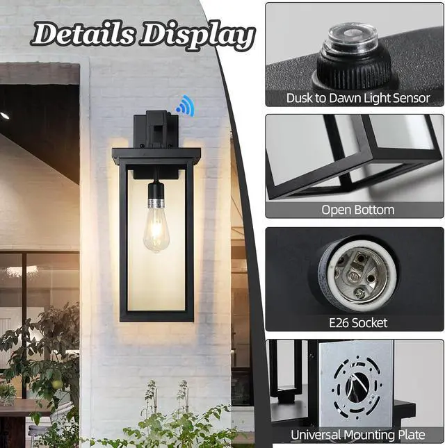 Alt view image 4 of 7 - Large Exterior Lighting Fixtures Modern Wall Lantern,Outdoor Wall Lights with Clear Glass Shade,Outdoor Lamps for Patio Porch,Waterproof Outside Exterior LightsDusk to Dawn 20IN-2 Packs