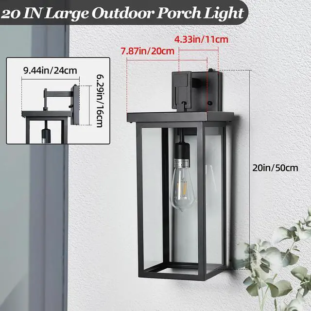 Alt view image 5 of 7 - Large Exterior Lighting Fixtures Modern Wall Lantern,Outdoor Wall Lights with Clear Glass Shade,Outdoor Lamps for Patio Porch,Waterproof Outside Exterior LightsDusk to Dawn 20IN-2 Packs