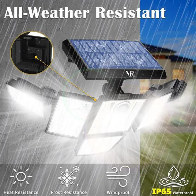 Alt view image 7 of 7 - Solar Motion Sensor Flood Lights Outdoor - 496LEDs 3500LM 3 Lighting Modes 3 Levels Brightness, 6 Heads 360° Illumination, IP65 Solar Security Lights,for Porch Yard Patio Garage(2 Packs)
