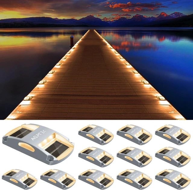 Main image of 12 Pack Waterproof Solar Driveway Lights for Outdoor Deck, Dock & Marine