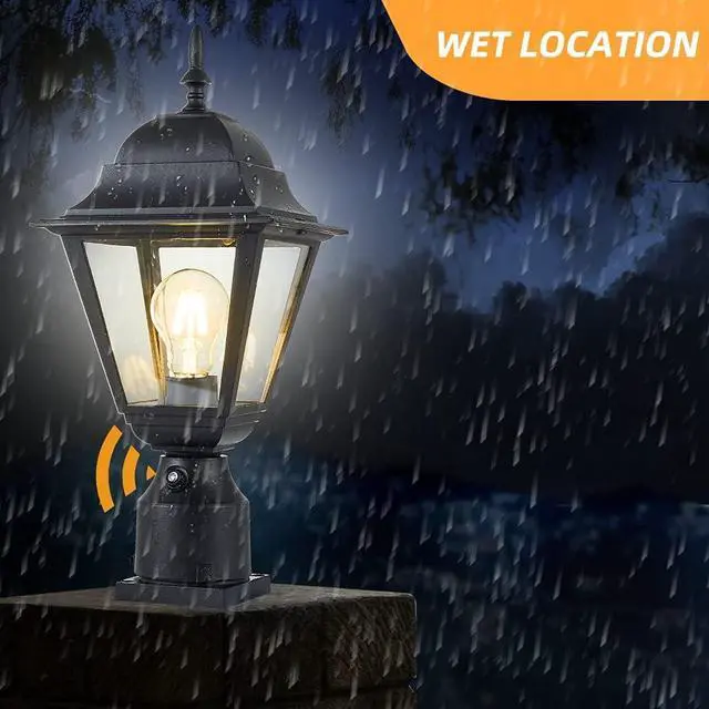 Alt view image 5 of 6 - Windben Dusk to Dawn Outdoor Post Light,Waterproof Cast Aluminium Lamp Post Light Fixture,Post Lantern with Pier Mount Base,Matte Black,16.5in,Suitable for Garden,Yard,Driveway,etc