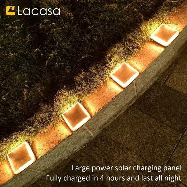 Alt view image 7 of 7 - BarcoLE Solar Deck Lights, Driveway Walkway Dock Light Solar Powered Outdoor Stair Step Pathway LED Lamp for Backyard Patio Garden Ground, auto On/Off - Warm White - Square - 4 Pack